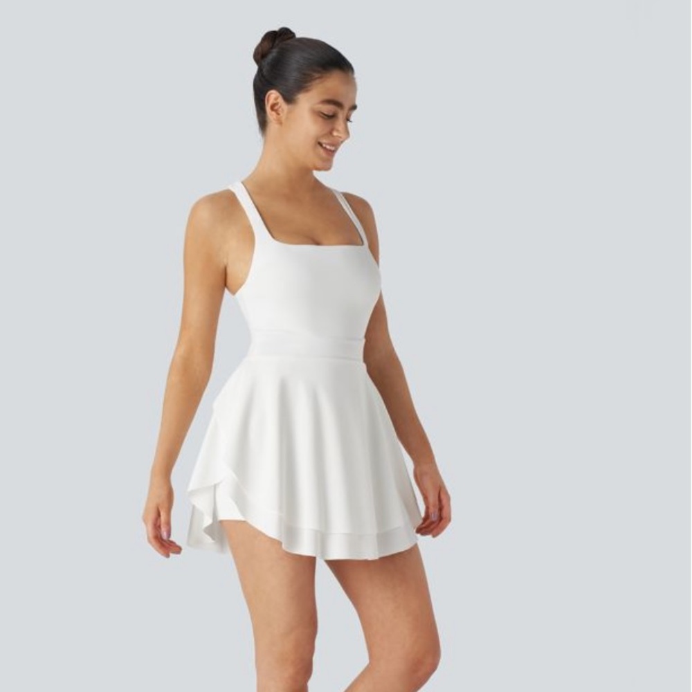 XL-Halara White Square Strap Back Dress